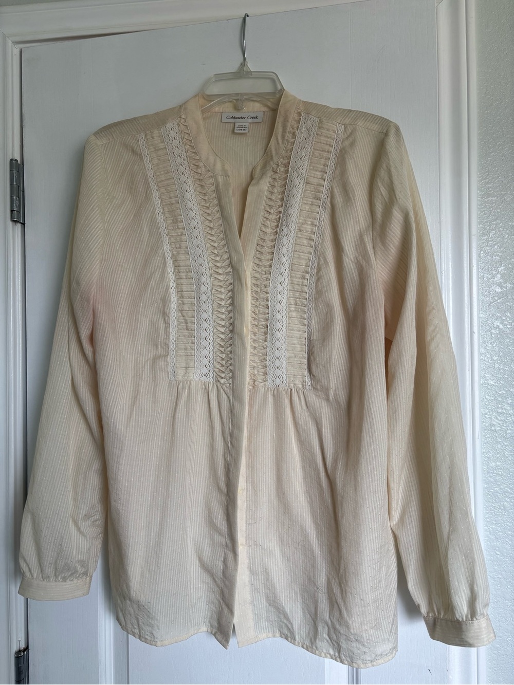 Coldwater Creek Cream Lace-Trim Button-Front Blouse